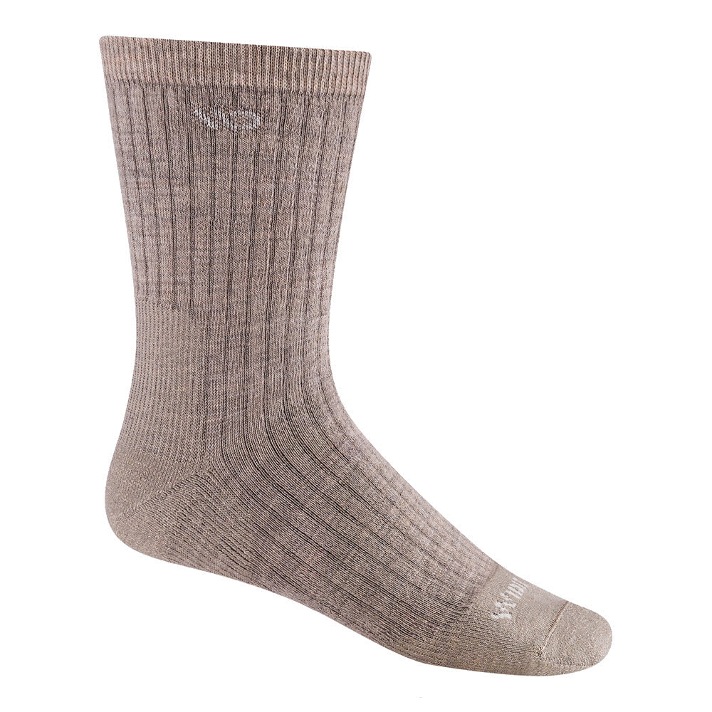 A single light brown ribbed sock with a reinforced heel and toe, displayed on a plain white background.