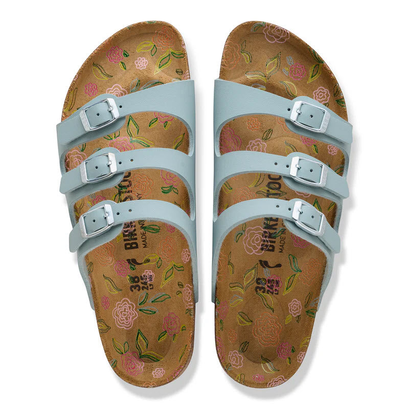 BIRKENSTOCK FLORIDA BIRKOFLOR FLOWERS PURE SAGE - WOMENS