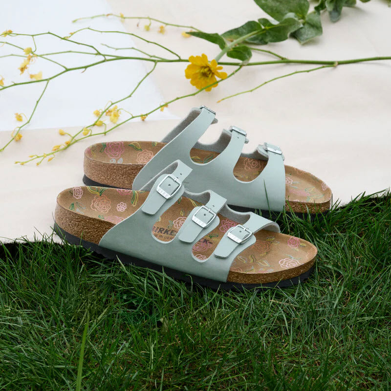 BIRKENSTOCK FLORIDA BIRKOFLOR FLOWERS PURE SAGE - WOMENS
