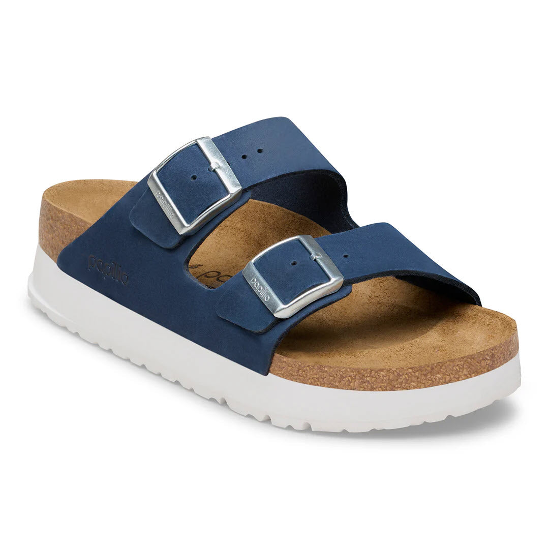 BIRKENSTOCK ARIZONA FLEX PLATFORM NAVY WHITE - WOMENS