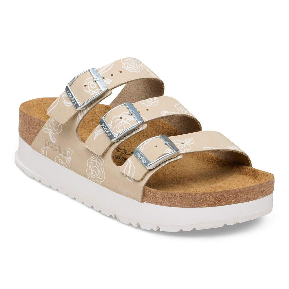 BIRKENSTOCK FLORIDA III FLEX PLATFORM FLOWERS OYSTER - WOMENS