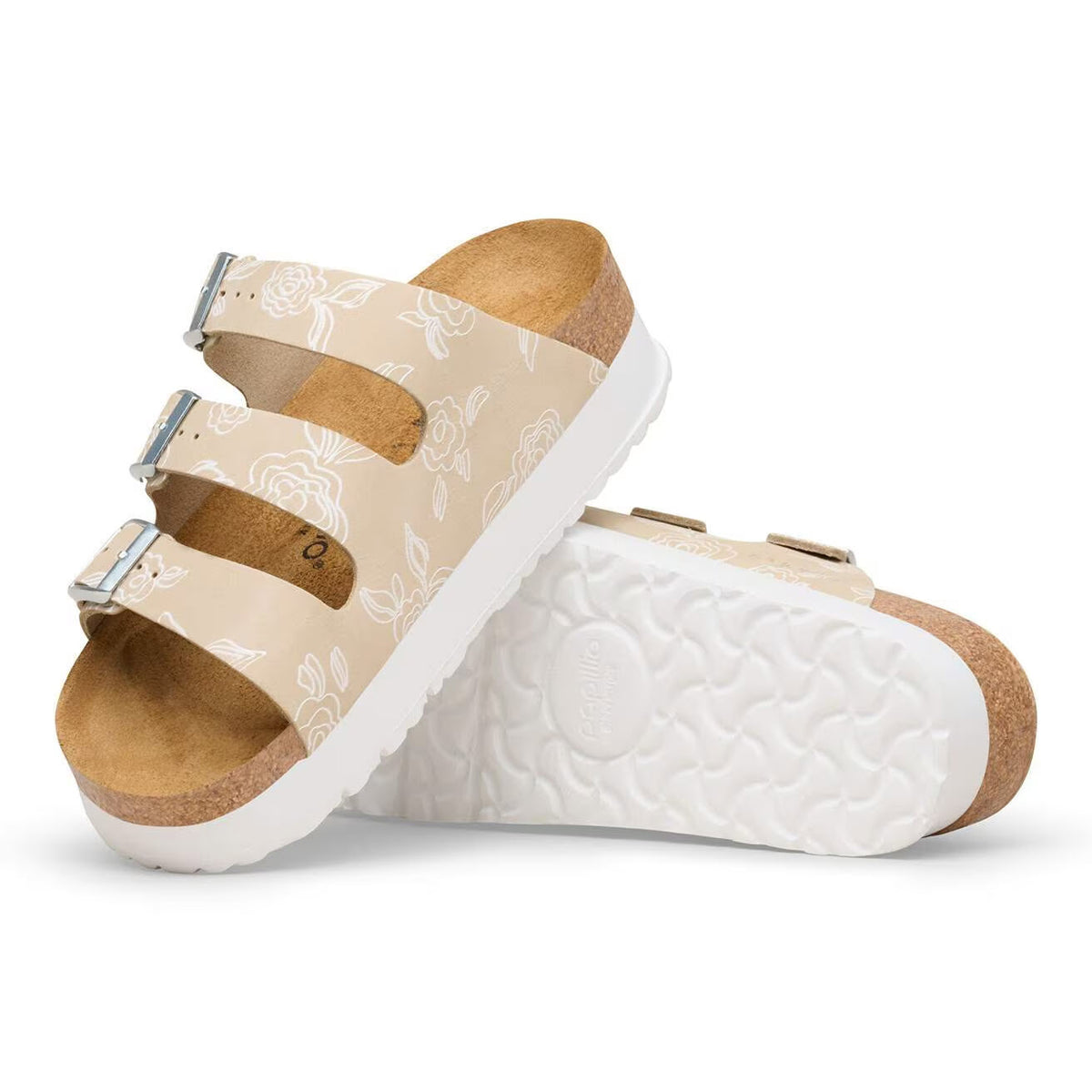 BIRKENSTOCK FLORIDA III FLEX PLATFORM FLOWERS OYSTER - WOMENS
