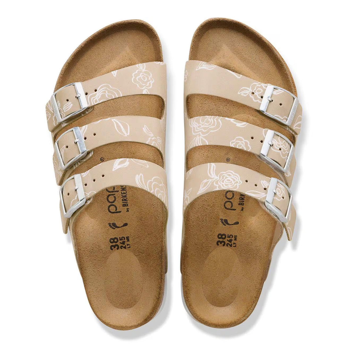 BIRKENSTOCK FLORIDA III FLEX PLATFORM FLOWERS OYSTER - WOMENS