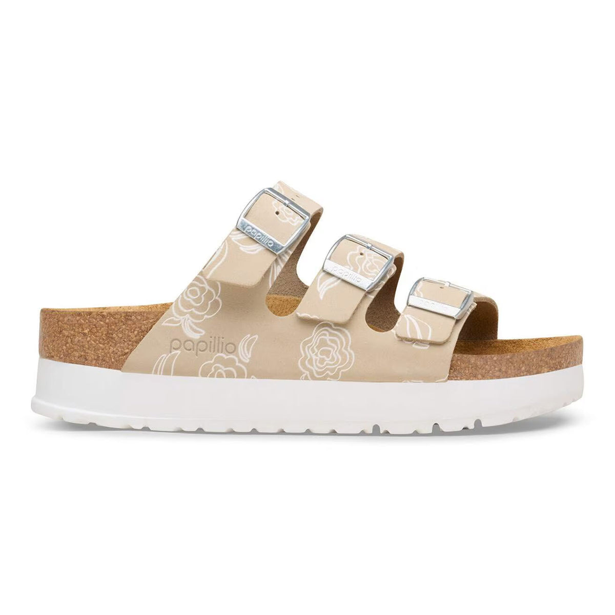 BIRKENSTOCK FLORIDA III FLEX PLATFORM FLOWERS OYSTER - WOMENS