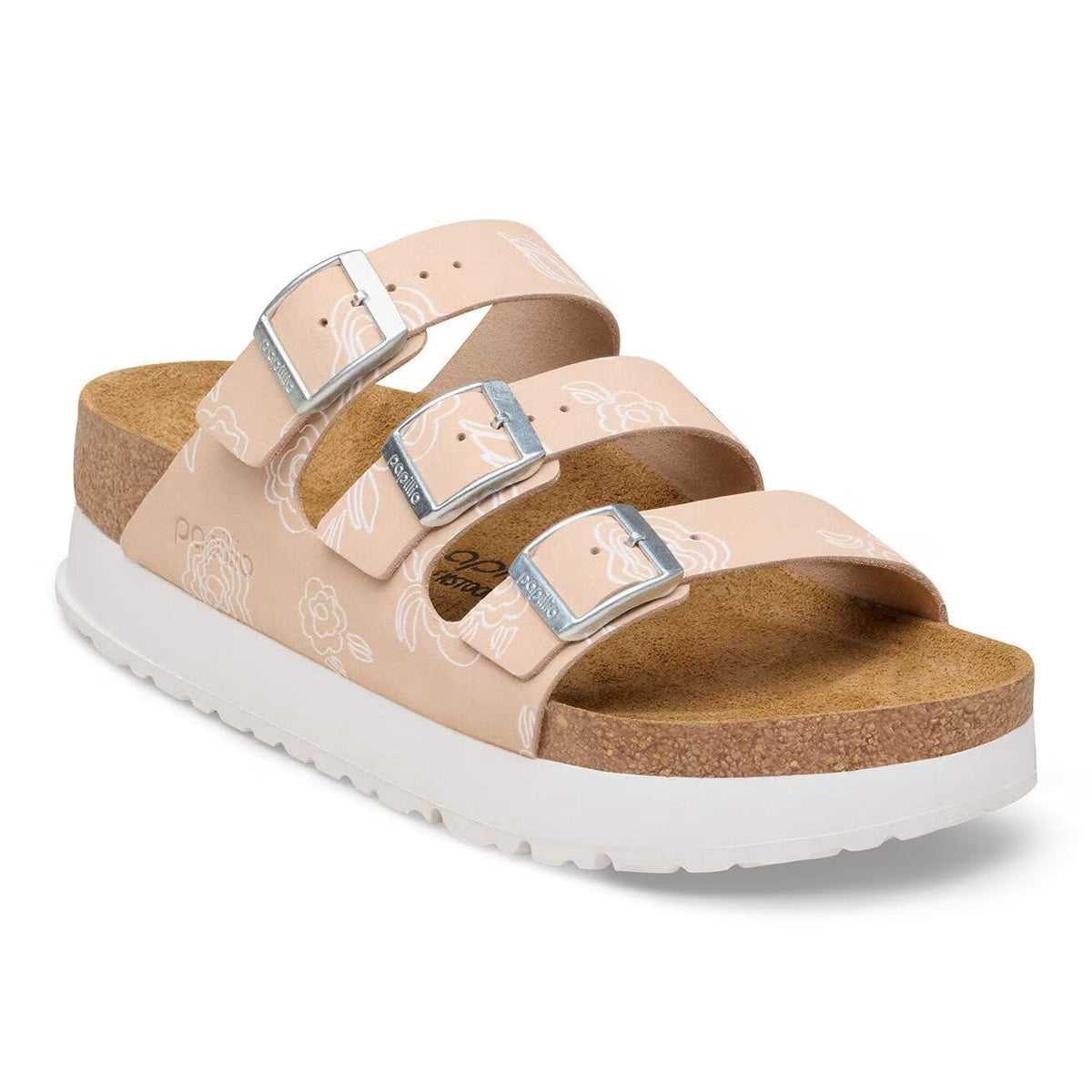 BIRKENSTOCK FLORIDA III FLEX PLATFORM FLOWERS OYSTER - WOMENS