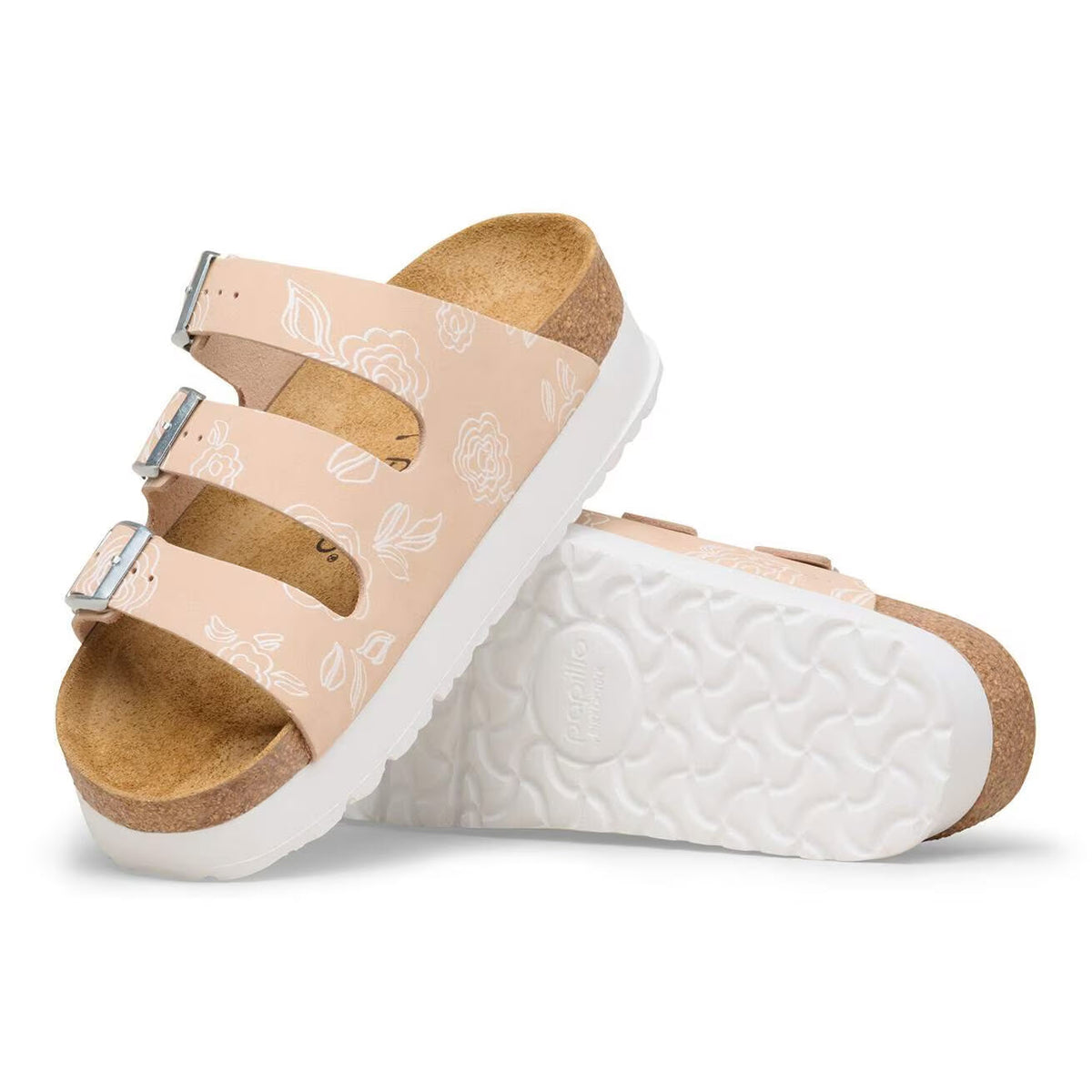 BIRKENSTOCK FLORIDA III FLEX PLATFORM FLOWERS OYSTER - WOMENS