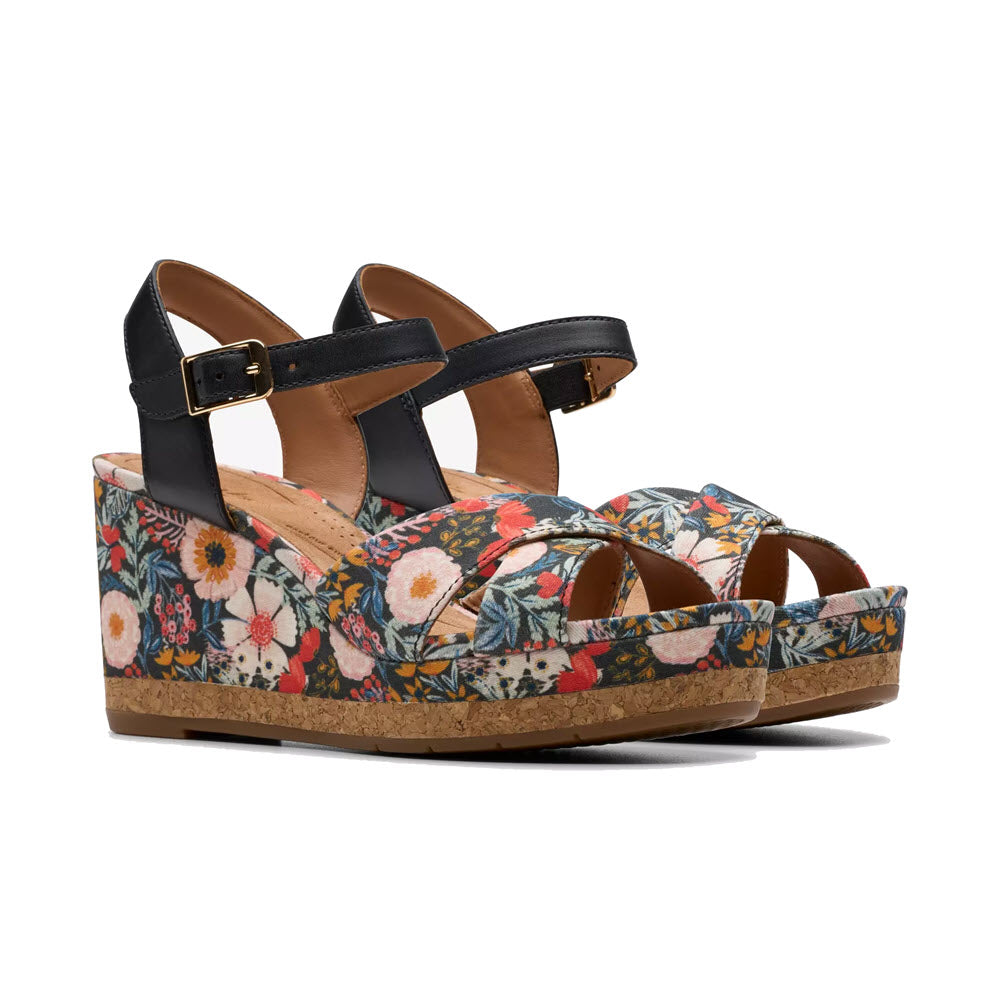 CLARKS CHICLY FLORAL SANDAL BLACK FLORAL - WOMENS
