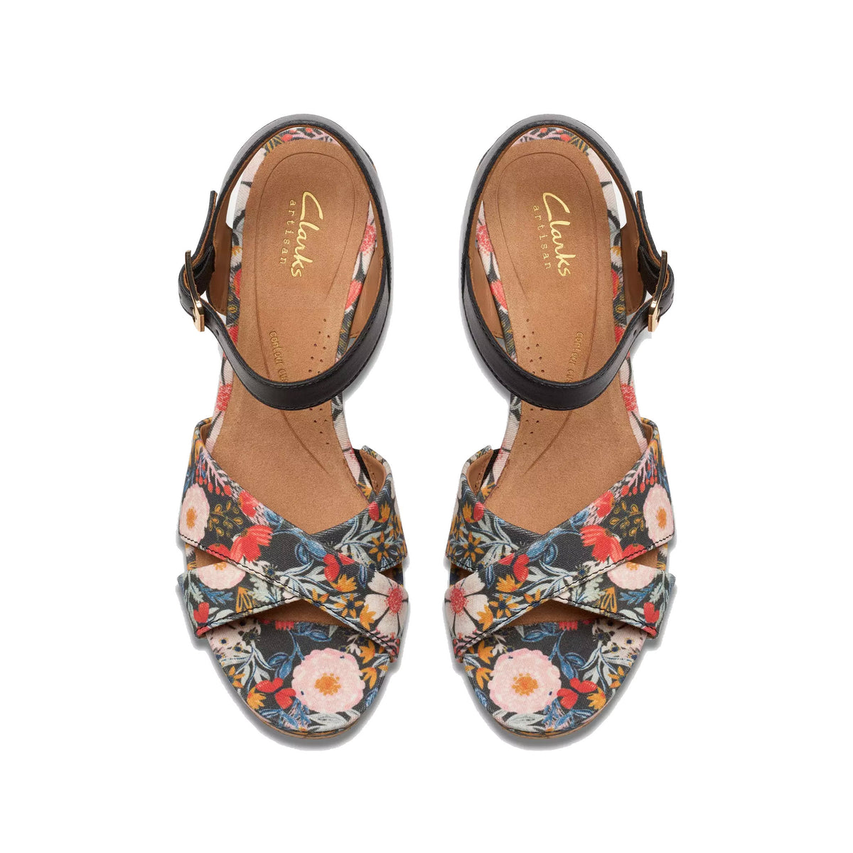 CLARKS CHICLY FLORAL SANDAL BLACK FLORAL - WOMENS