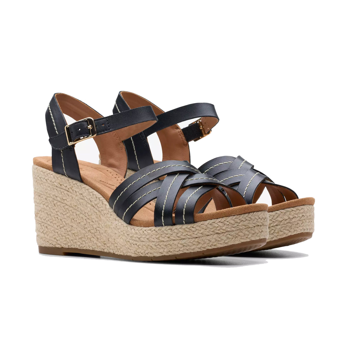CLARKS SABINA STRAP SANDAL BLACK LEATHER - WOMENS