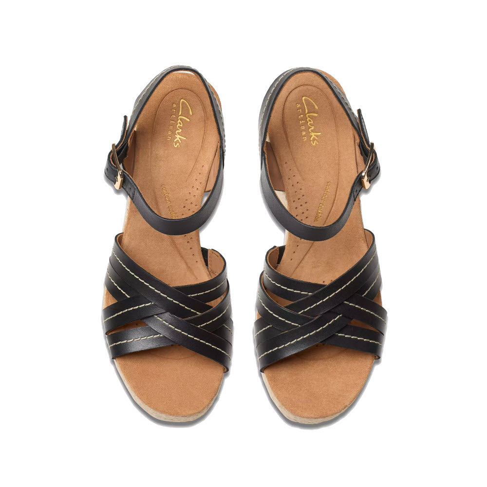 CLARKS SABINA STRAP SANDAL BLACK LEATHER - WOMENS