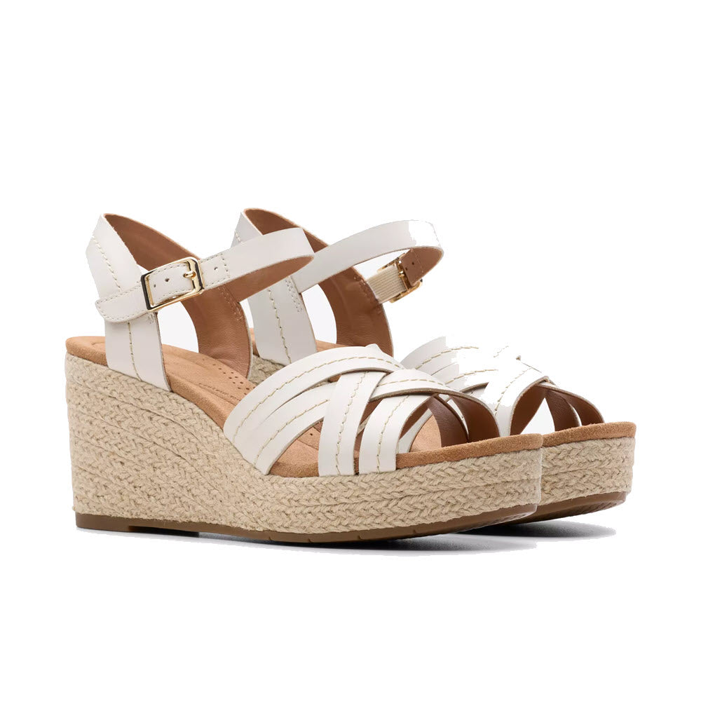 CLARKS SABINA STRAP SANDAL CREAM LEATHER - WOMENS
