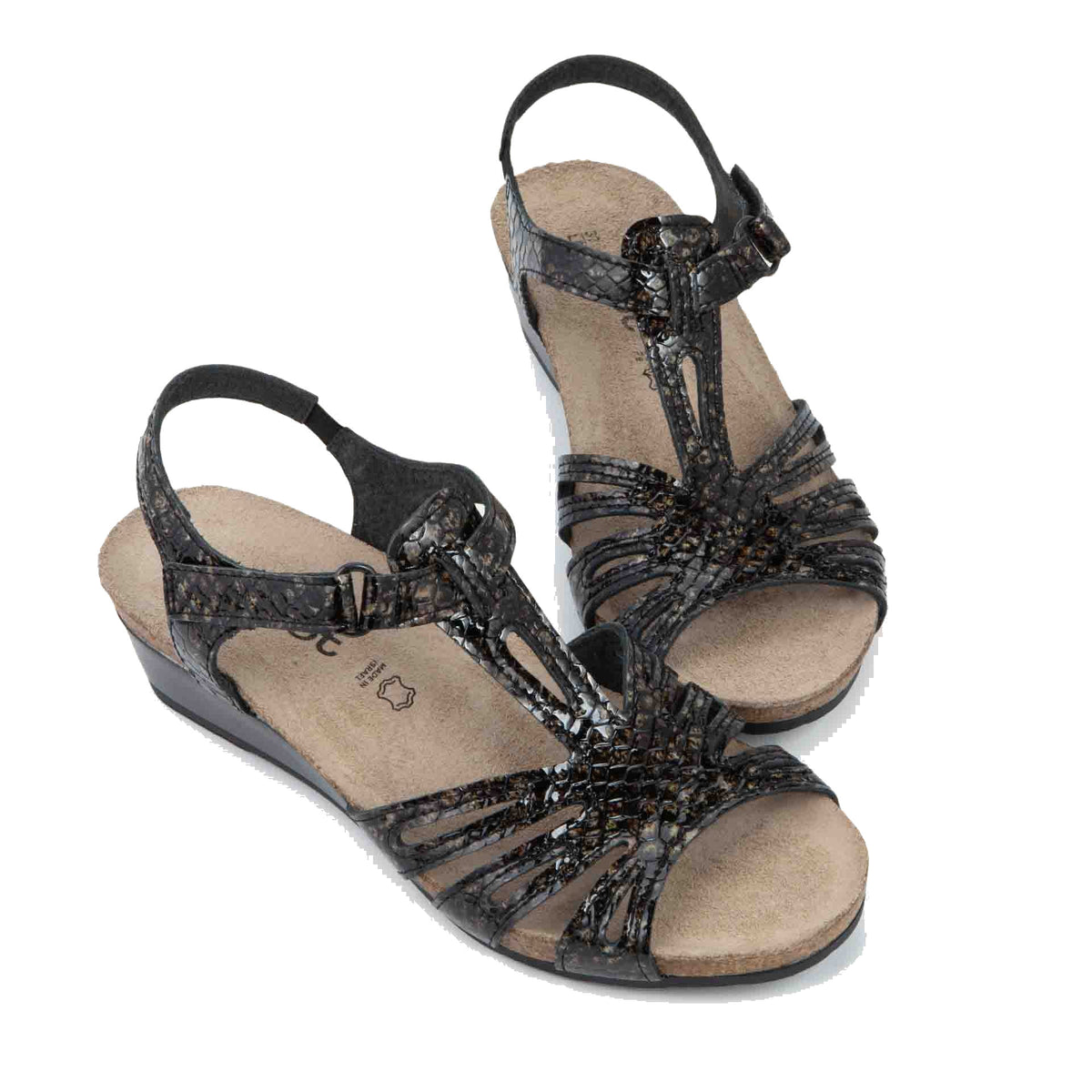 NAOT STARLET BLACK WHITE PYTHON SUEDE - WOMENS