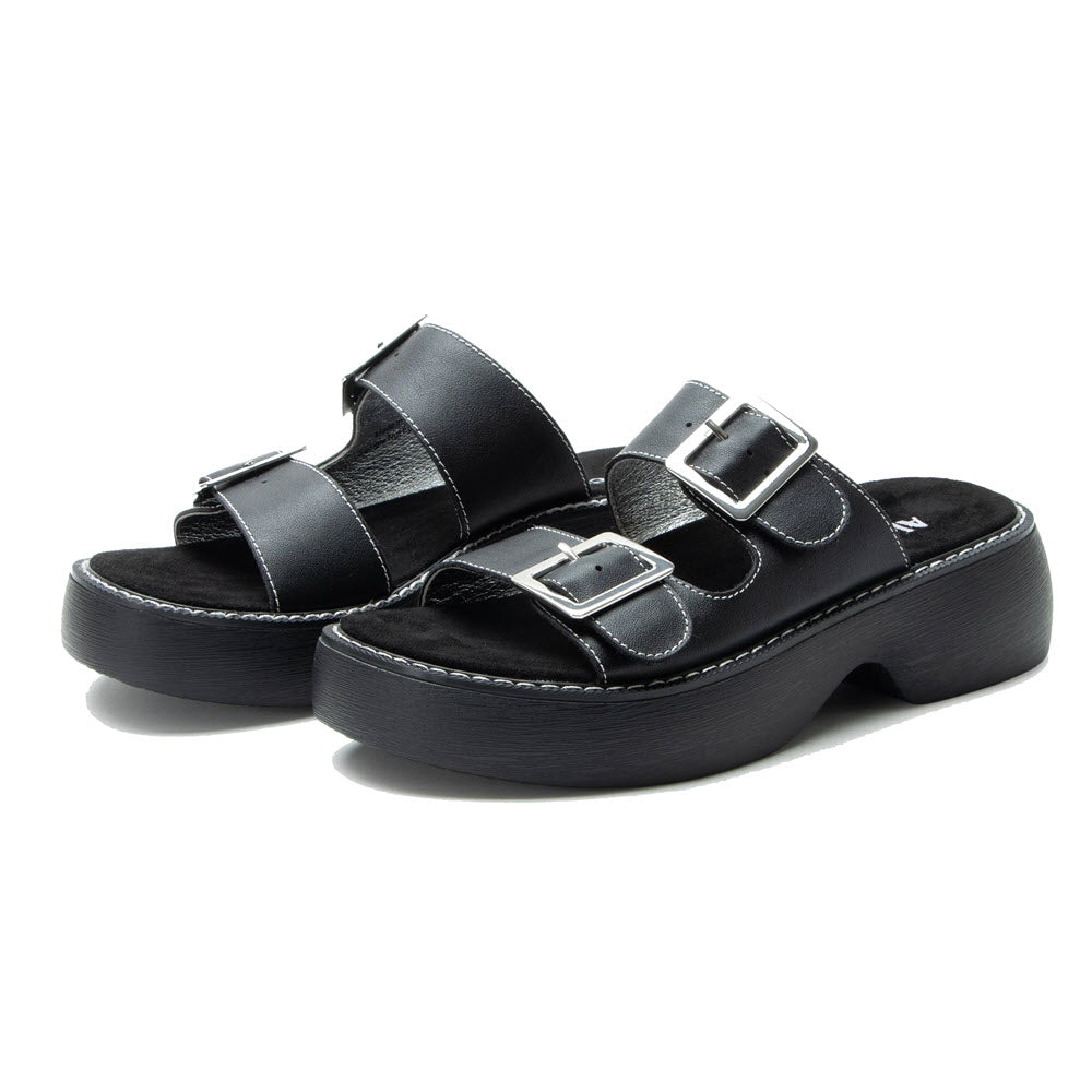 ALEGRIA IZA TWO STRAP ADJUSTABLE SANDAL CHUNKY BOTTOM FONDLY BLACK - WOMENS