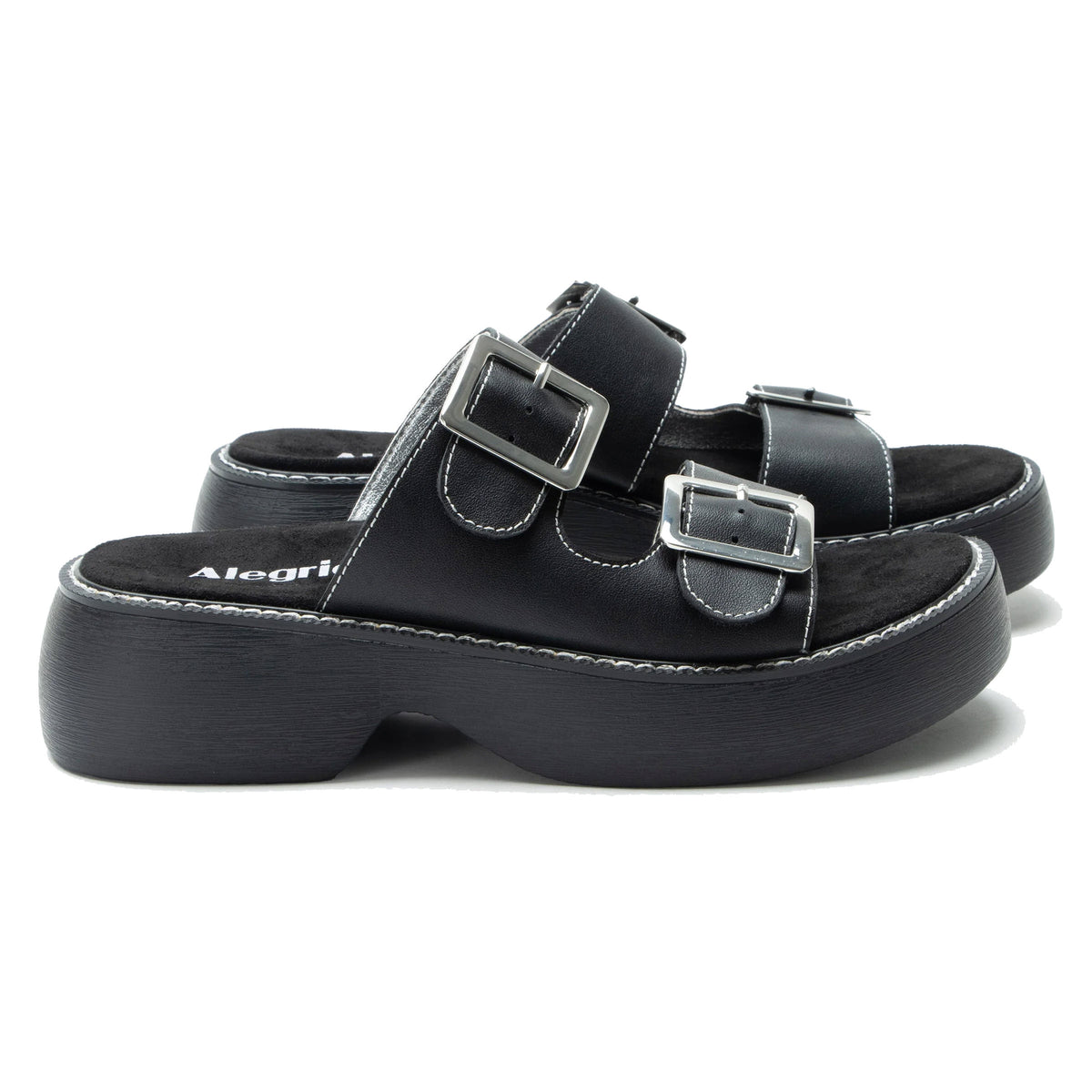 ALEGRIA IZA TWO STRAP ADJUSTABLE SANDAL CHUNKY BOTTOM FONDLY BLACK - WOMENS
