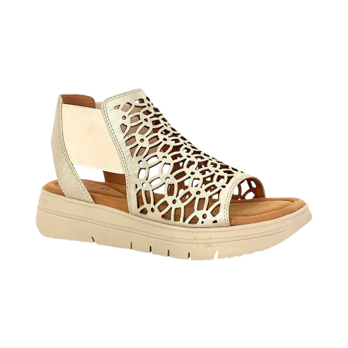 SALVIA ADDISON STRETCH CUTOUT SANDAL GOLD METALLIC - WOMENS