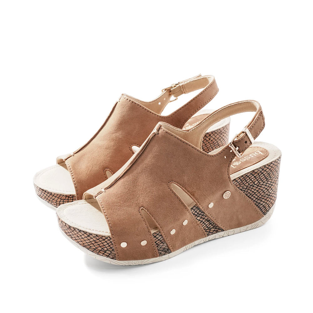 BUSSOLA FIORA SAND SILK SUEDE WEDGE SANDAL - WOMENS