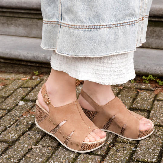 BUSSOLA FIORA SAND SILK SUEDE WEDGE SANDAL - WOMENS