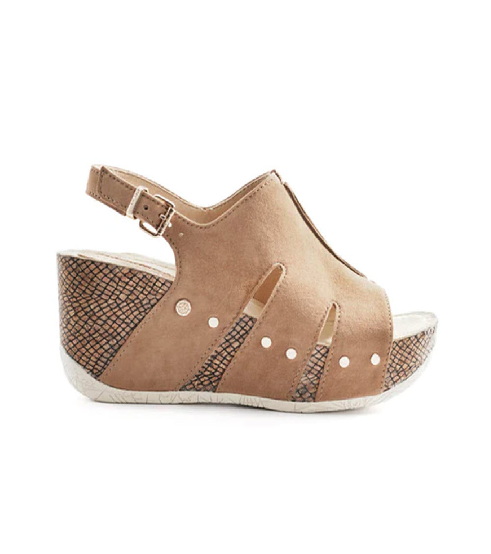 BUSSOLA FIORA SAND SILK SUEDE WEDGE SANDAL - WOMENS