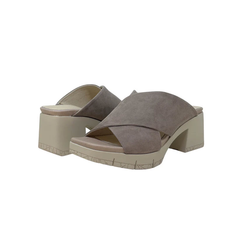 BUSSOLA VELMA BLOCK HEEL SANDAL FOSSIL SILK SUEDE - WOMENS
