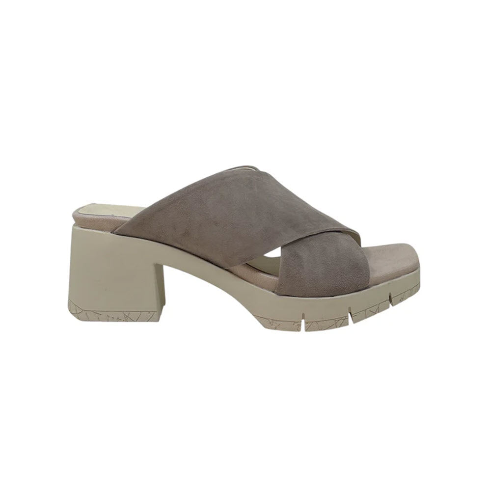 BUSSOLA VELMA BLOCK HEEL SANDAL FOSSIL SILK SUEDE - WOMENS