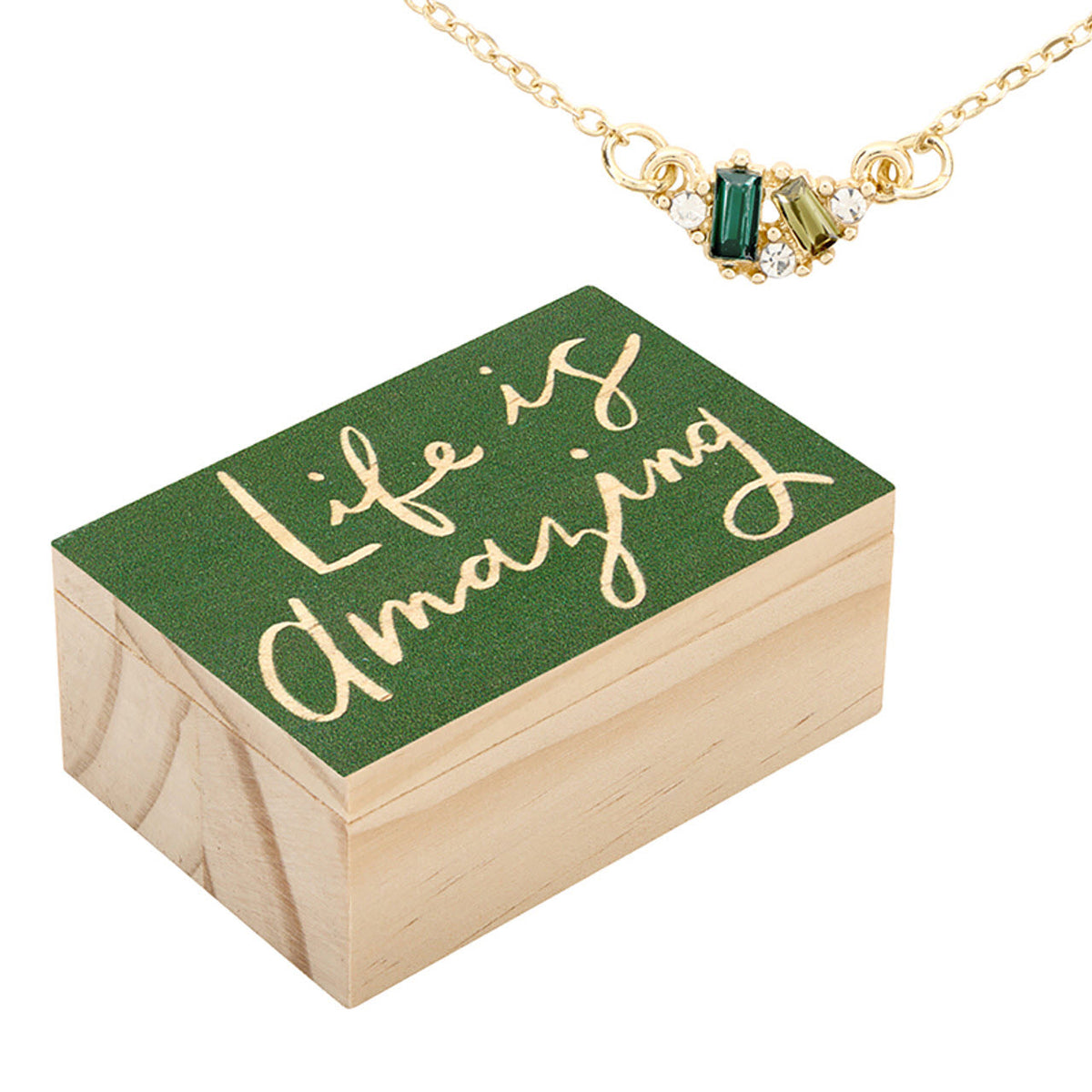 SANTA BARBARA TREASURE BOX NECKLACE LIFE IS AMAZING GREEN