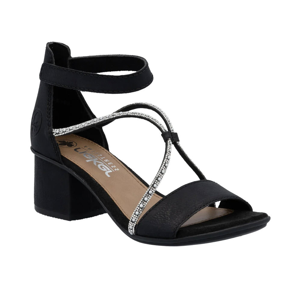 RIEKER STRAPPY BLOCK HEEL SANDAL BLACK - WOMENS