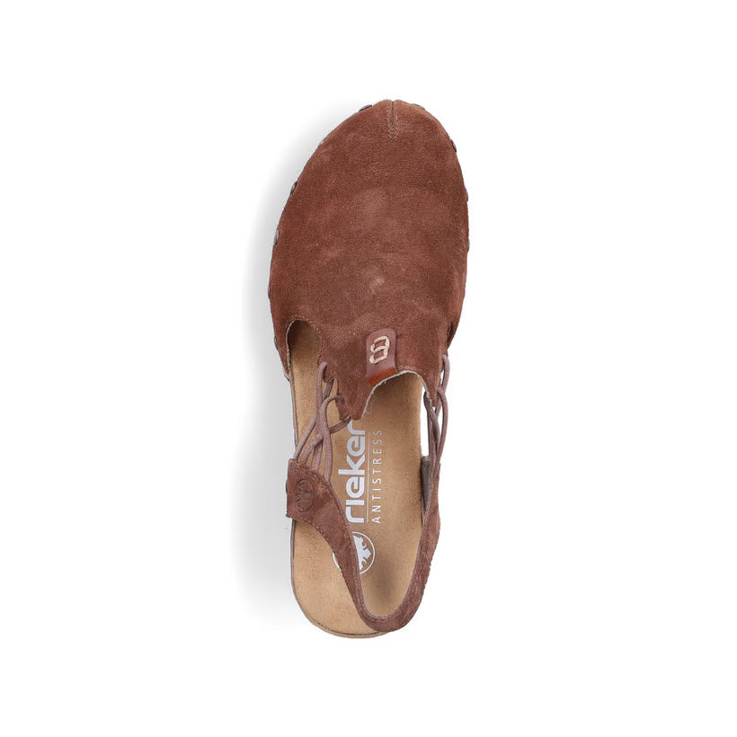 RIEKER RIVETED SUEDE CLOG WOOD AMARETTO - WOMENS
