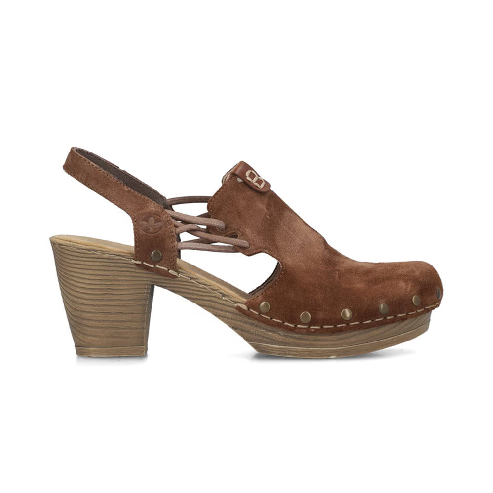 RIEKER RIVETED SUEDE CLOG WOOD AMARETTO - WOMENS