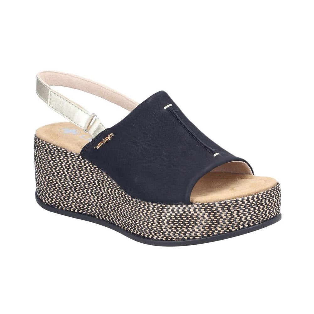 RIEKER PLATFORM BACKSTRAP SLIDE NUBUCK BLACK - WOMENS