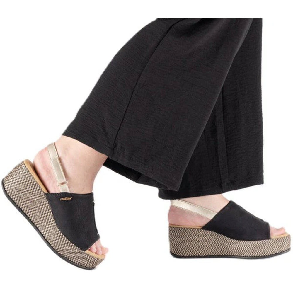 RIEKER PLATFORM BACKSTRAP SLIDE NUBUCK BLACK - WOMENS