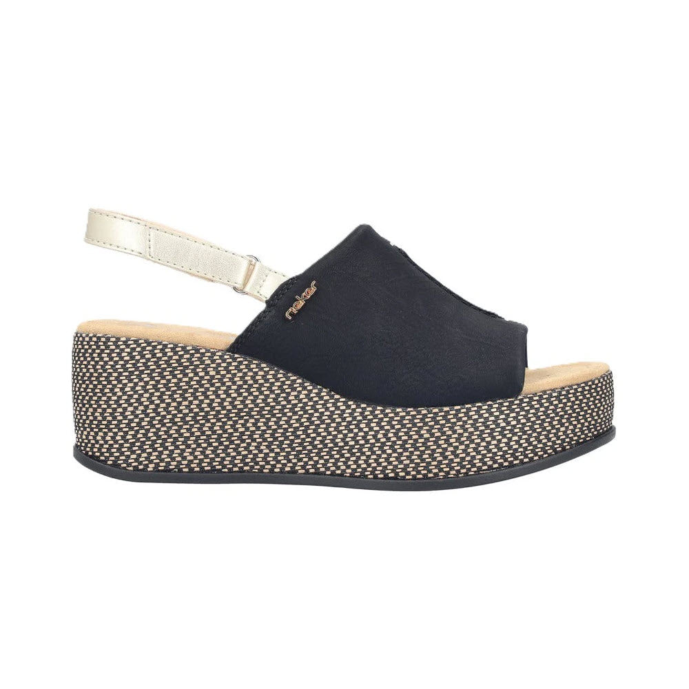 RIEKER PLATFORM BACKSTRAP SLIDE NUBUCK BLACK - WOMENS
