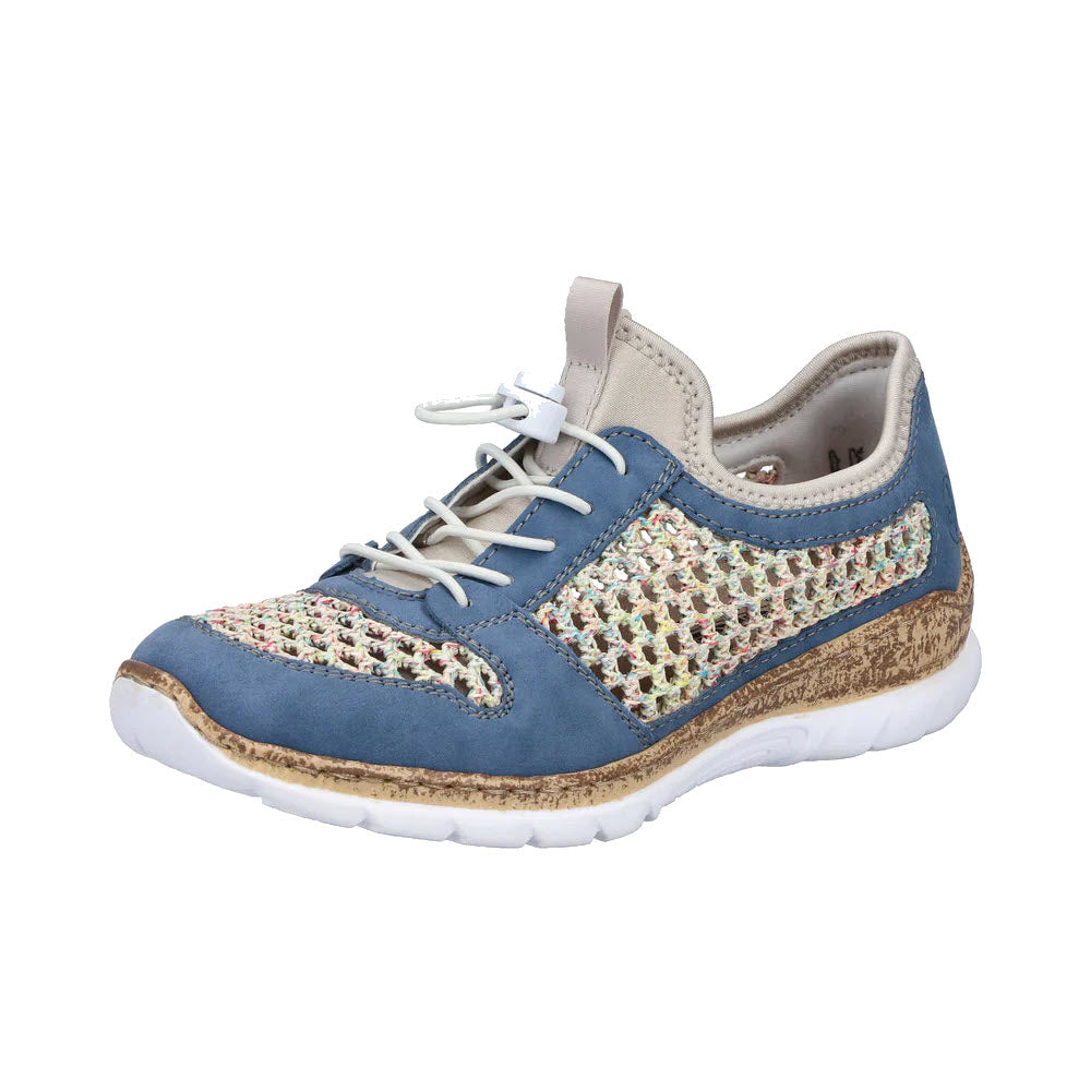 RIEKER PERFORATED BUNGEE SLIP ON OXFORD BLUE MULTI - WOMENS