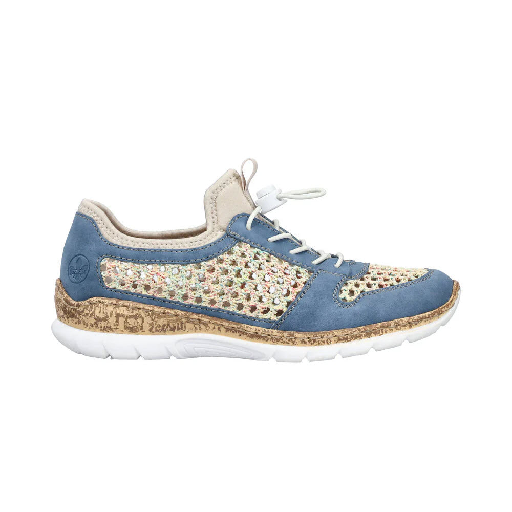 RIEKER PERFORATED BUNGEE SLIP ON OXFORD BLUE MULTI - WOMENS