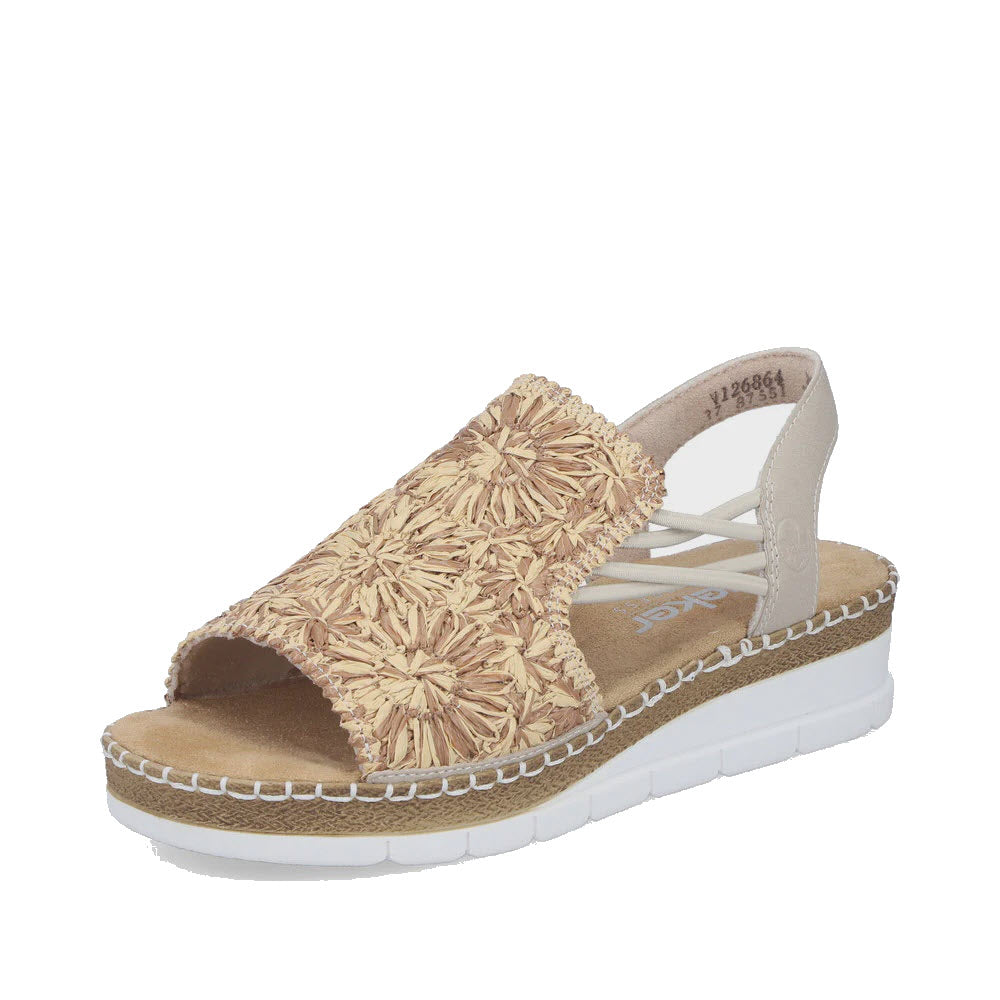 RIEKER RATTAN PATTERNED BACKSTRAP SLIDE BEIGE BROWN GINGER - WOMENS