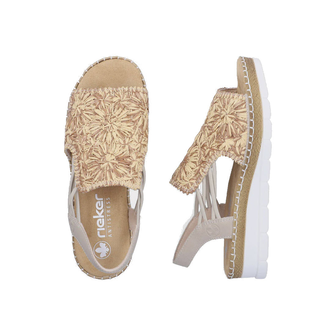 RIEKER RATTAN PATTERNED BACKSTRAP SLIDE BEIGE BROWN GINGER - WOMENS