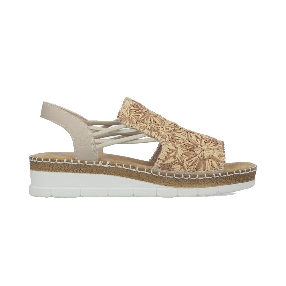 RIEKER RATTAN PATTERNED BACKSTRAP SLIDE BEIGE BROWN GINGER - WOMENS