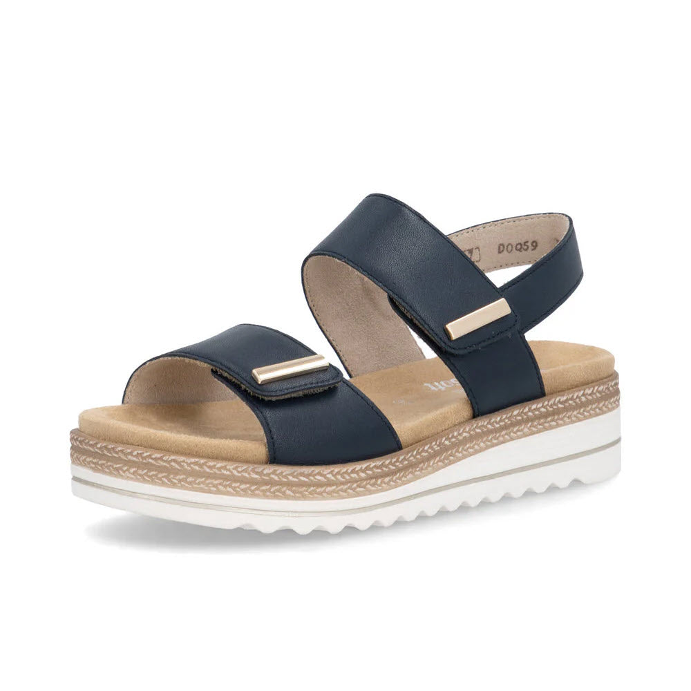 REMONTE BAR BUCKLE QUARTER STRAP SANDAL REMOVABLE INSOLE NAVY - WOMENS