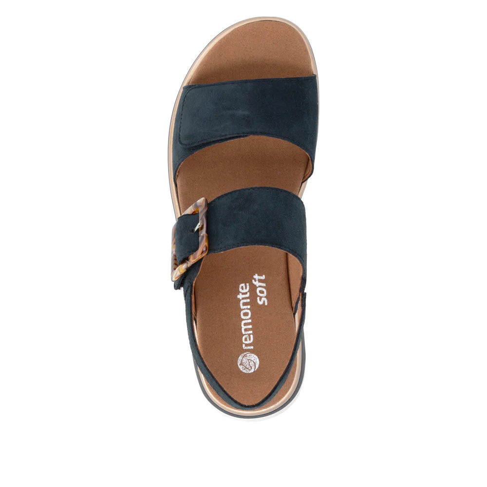 REMONTE SQUARE BUCKLE TWO STRAP SUEDE SANDAL NAVY - WOMENS