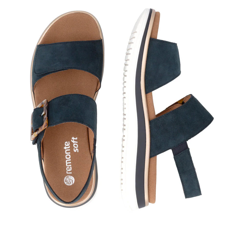 REMONTE SQUARE BUCKLE TWO STRAP SUEDE SANDAL NAVY - WOMENS