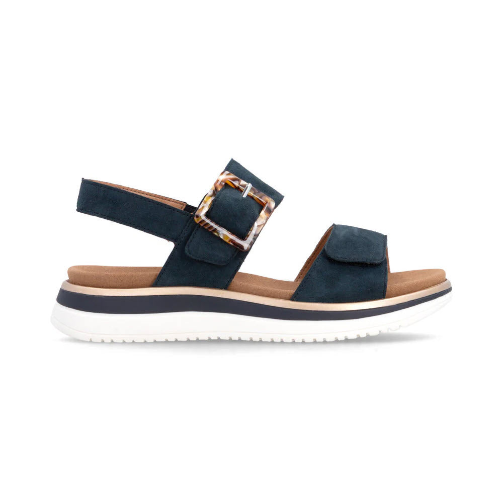REMONTE SQUARE BUCKLE TWO STRAP SUEDE SANDAL NAVY - WOMENS