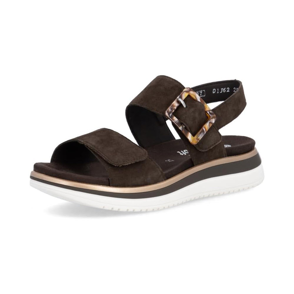 REMONTE SQUARE BUCKLE TWO STRAP SUEDE SANDAL BROWN - WOMENS