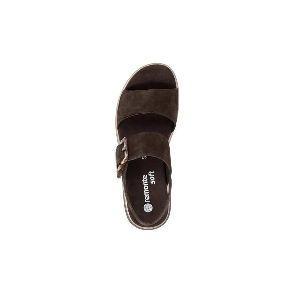 REMONTE SQUARE BUCKLE TWO STRAP SUEDE SANDAL BROWN - WOMENS