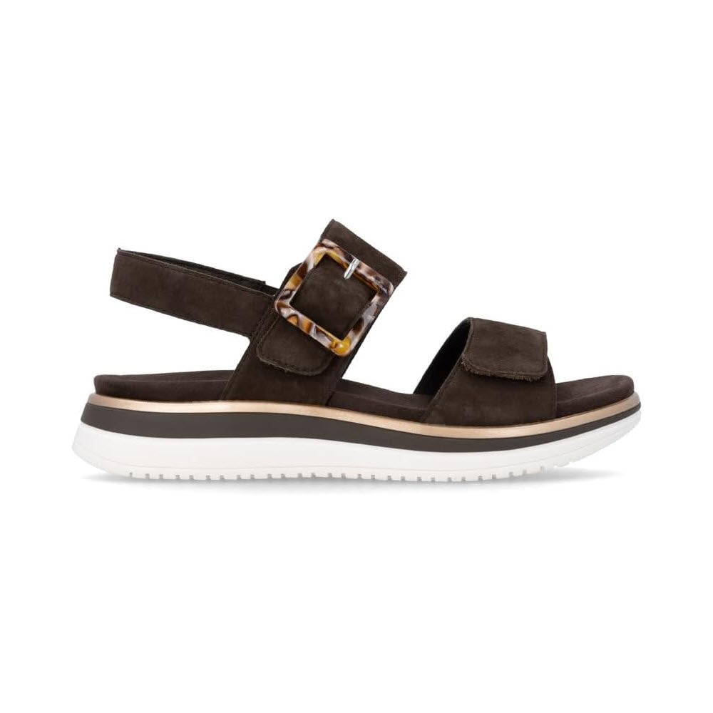 REMONTE SQUARE BUCKLE TWO STRAP SUEDE SANDAL BROWN - WOMENS