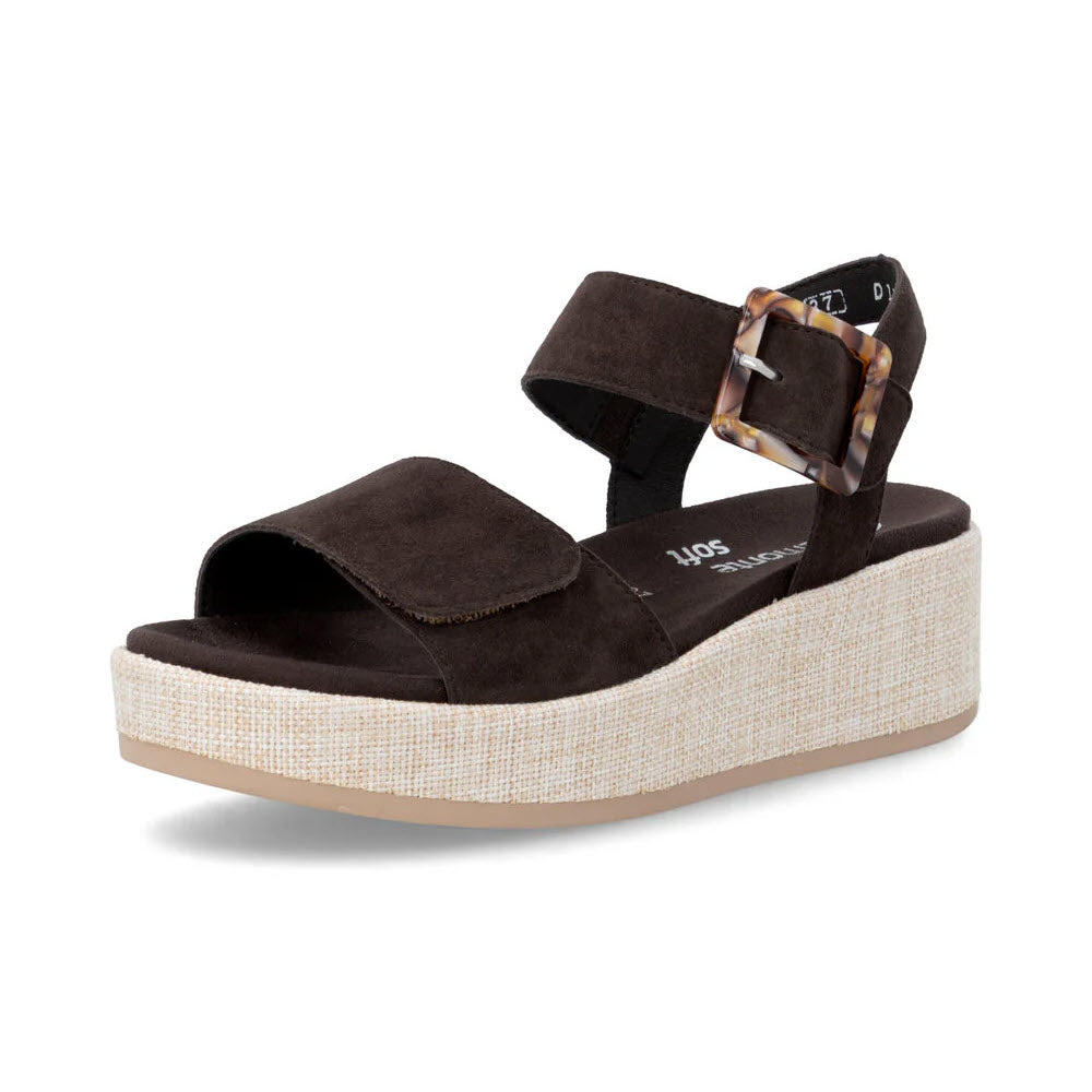 REMONTE SQARE BUCKLE PLATFORM SUEDE SANDAL BROWN - WOMENS