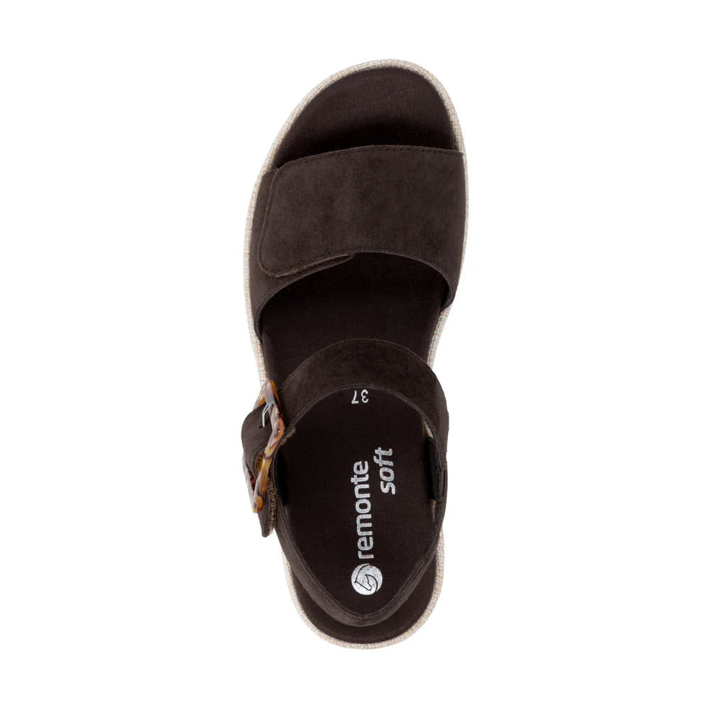 REMONTE SQARE BUCKLE PLATFORM SUEDE SANDAL BROWN - WOMENS