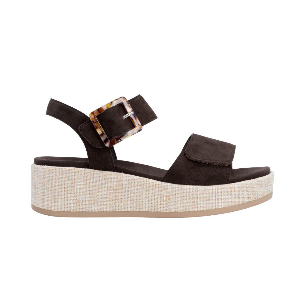 REMONTE SQARE BUCKLE PLATFORM SUEDE SANDAL BROWN - WOMENS