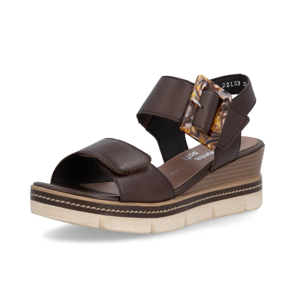 REMONTE SQUARE BUCKLE WEDGE SANDAL BROWN - WOMENS