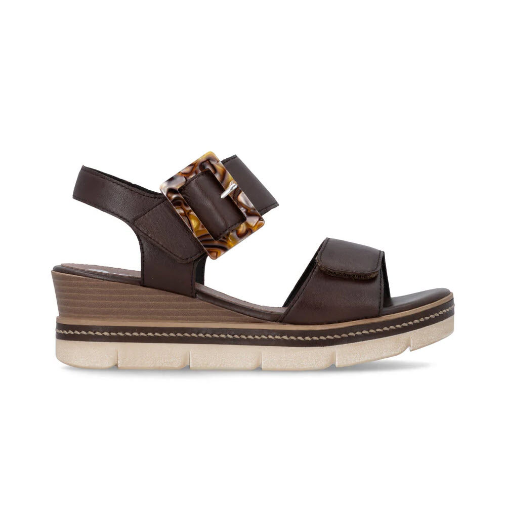 REMONTE SQUARE BUCKLE WEDGE SANDAL BROWN - WOMENS