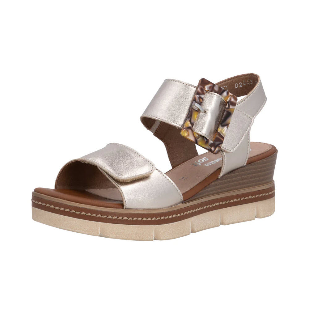 REMONTE SQUARE BUCKLE WEDGE SANDAL LIGHT METALLIC - WOMENS