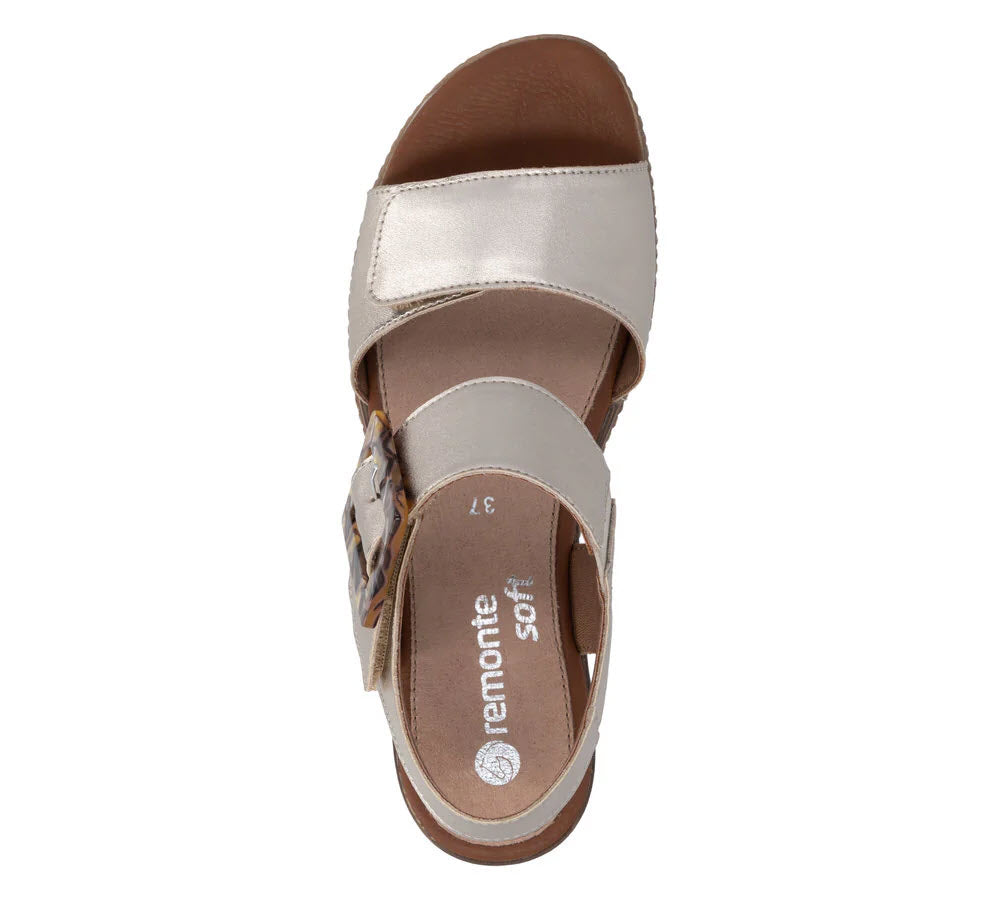 REMONTE SQUARE BUCKLE WEDGE SANDAL LIGHT METALLIC - WOMENS